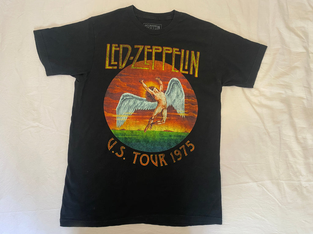 T-shirt Led Zeppelin US Tour 1975 produit officiel – vue de face à plat – taille M – seconde main