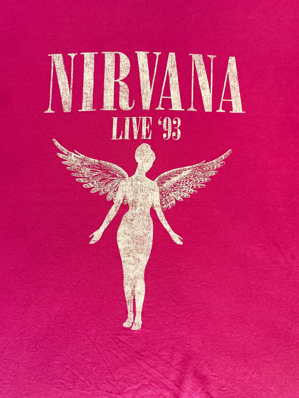 T-shirt vintage Nirvana In Utero Live 93 – focus flocage "Nirvana In Utero" et silhouette vue de face – seconde main