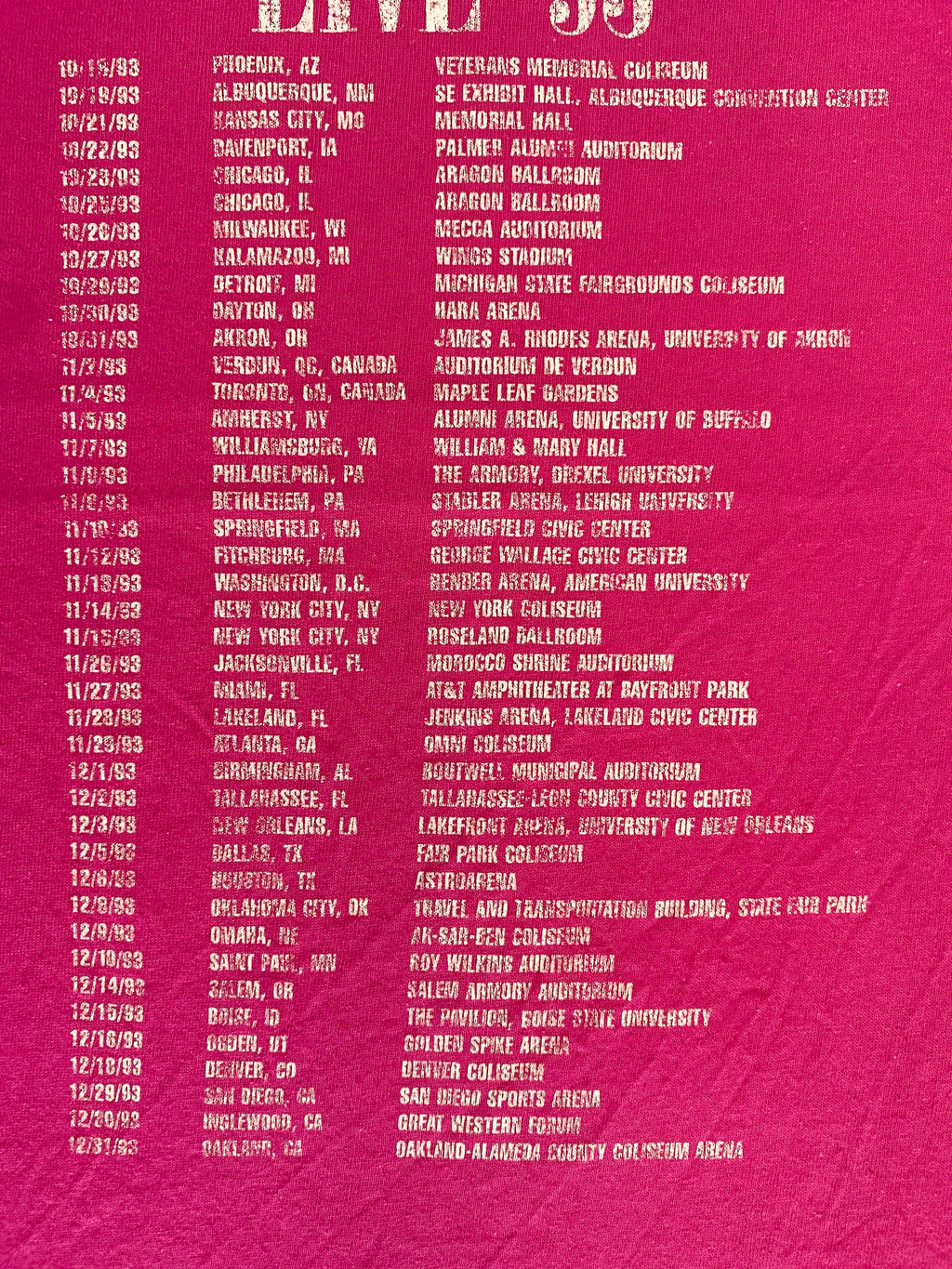  T-shirt vintage Nirvana In Utero Live 93 – focus liste des dates de concerts vue de dos – seconde main