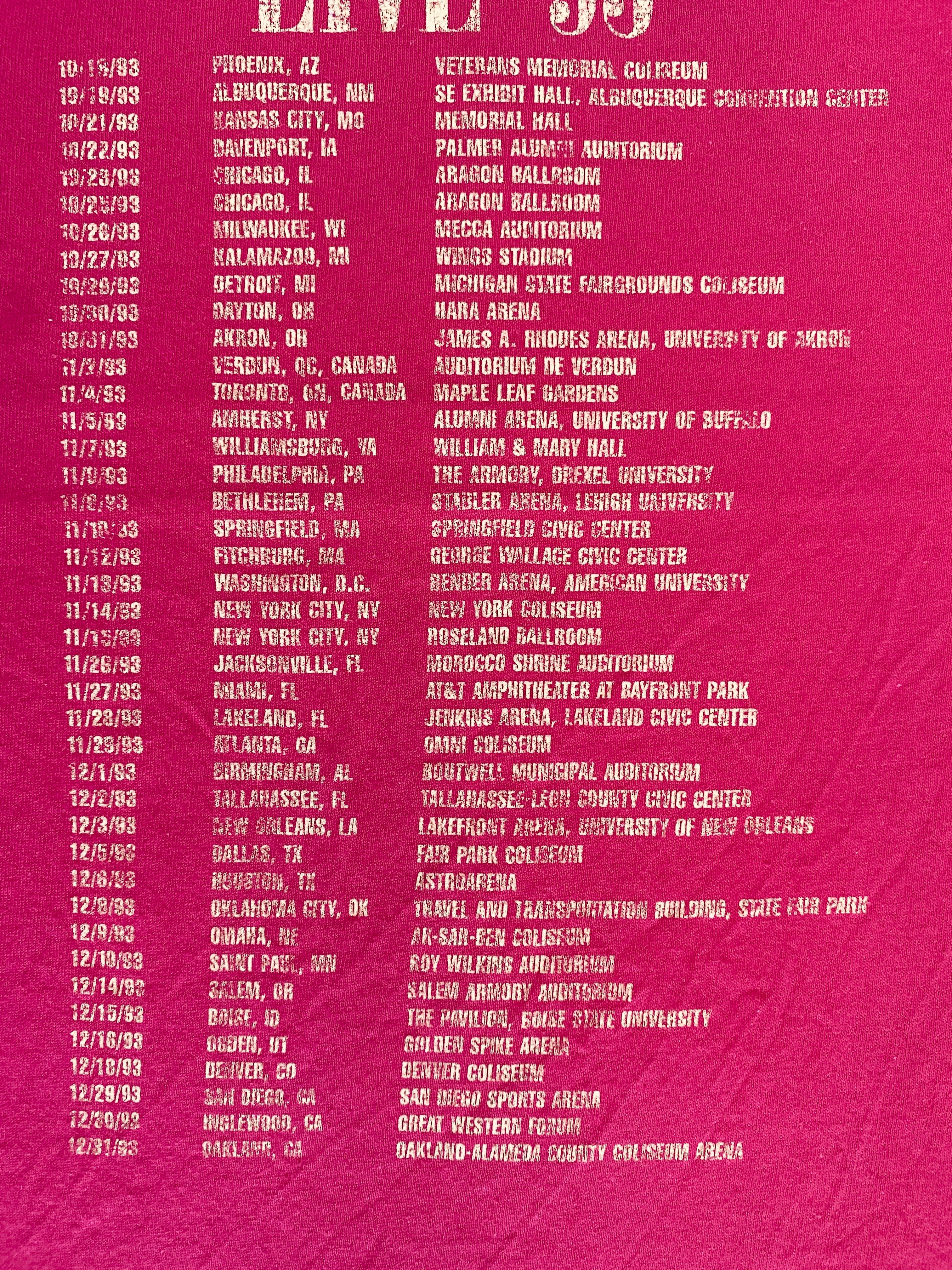  T-shirt vintage Nirvana In Utero Live 93 – focus liste des dates de concerts vue de dos – seconde main