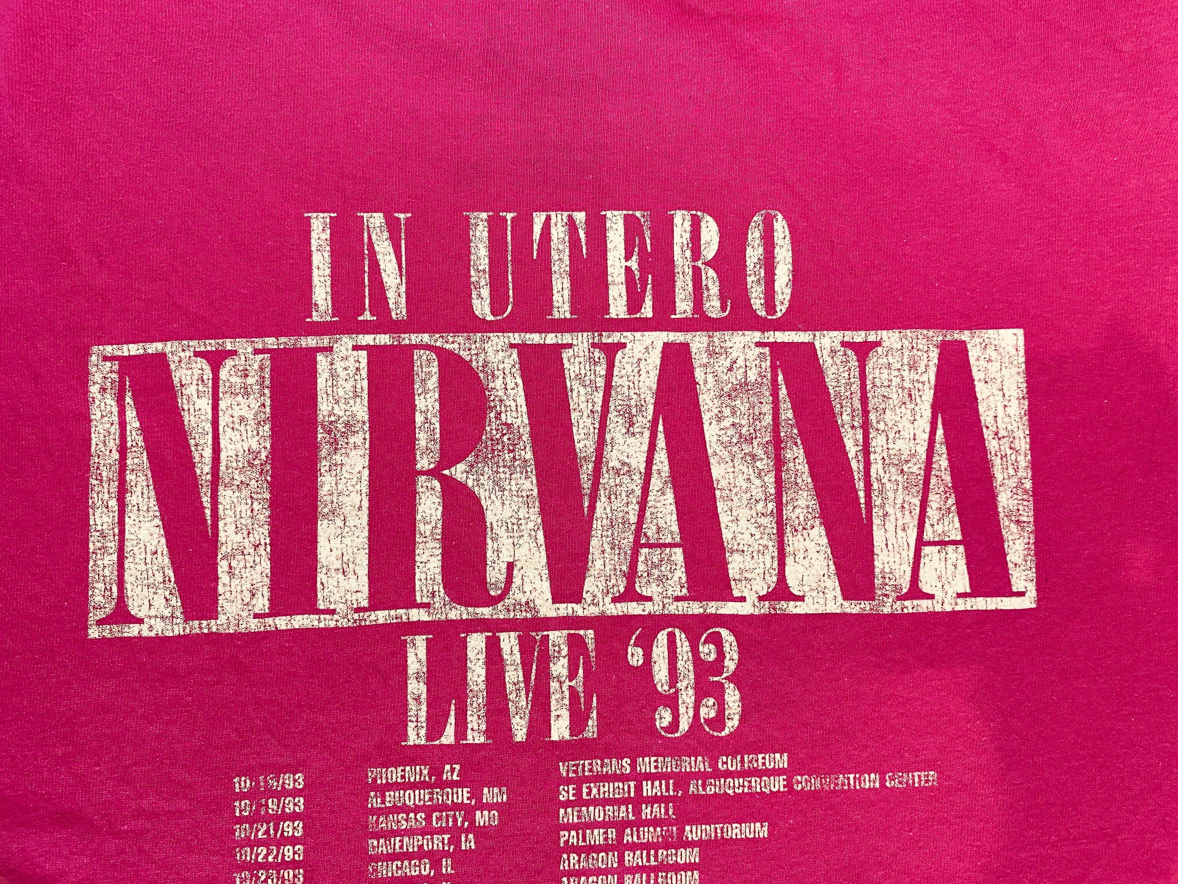 T-shirt vintage Nirvana In Utero Live 93 – focus flocage "Nirvana In Utero Live 93" vue de dos – seconde main