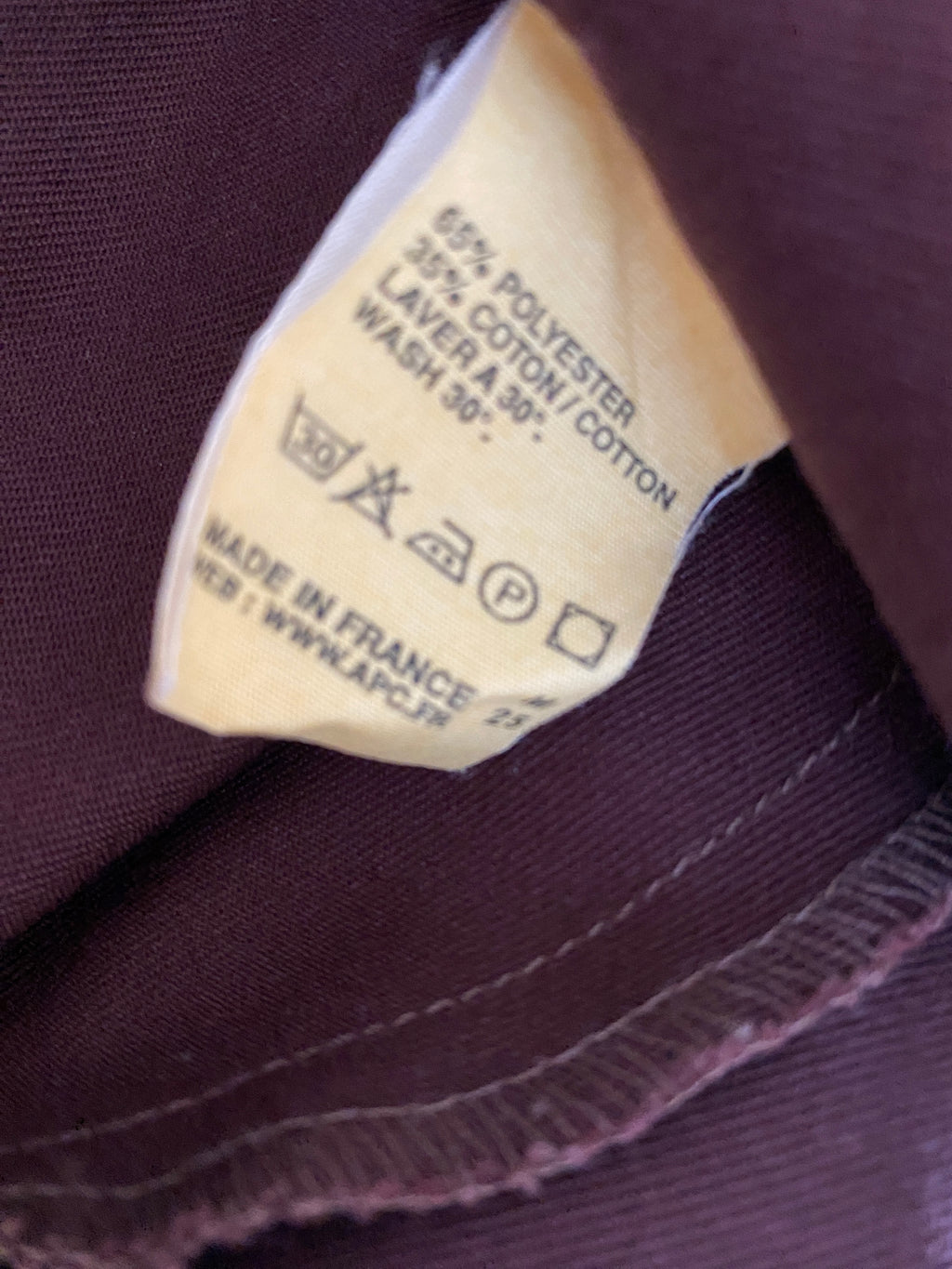  Veste chemise oversize unisexe APC bordeaux – vue intérieure détail étiquette composition – taille S – seconde main