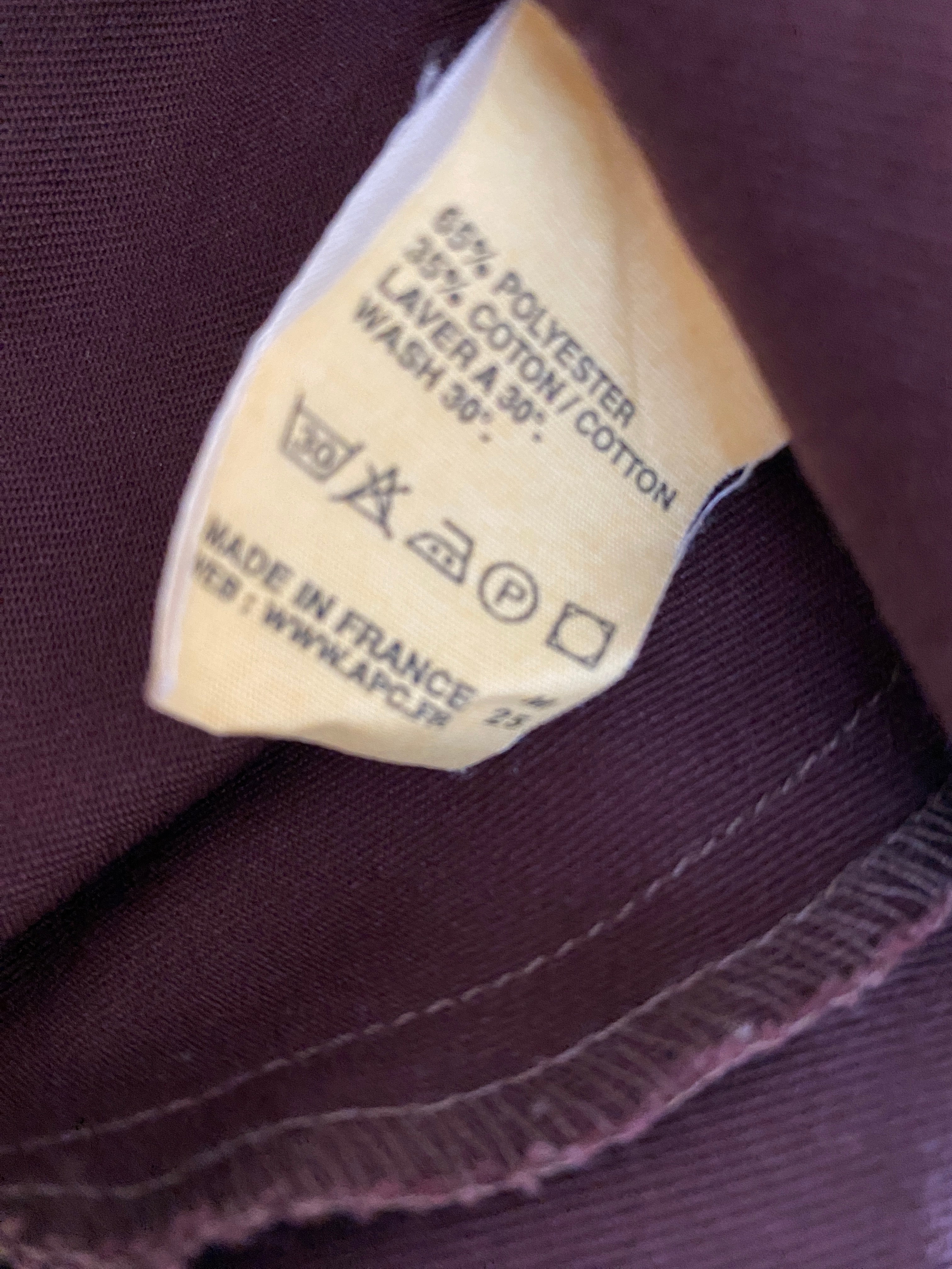  Veste chemise oversize unisexe APC bordeaux – vue intérieure détail étiquette composition – taille S – seconde main