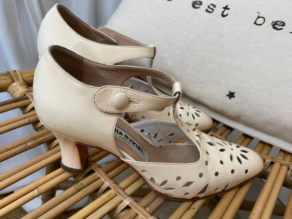Babies à talon vintage Sonia Rykiel rose poudré – vue de côté chaussure droite – T35.5 – seconde main