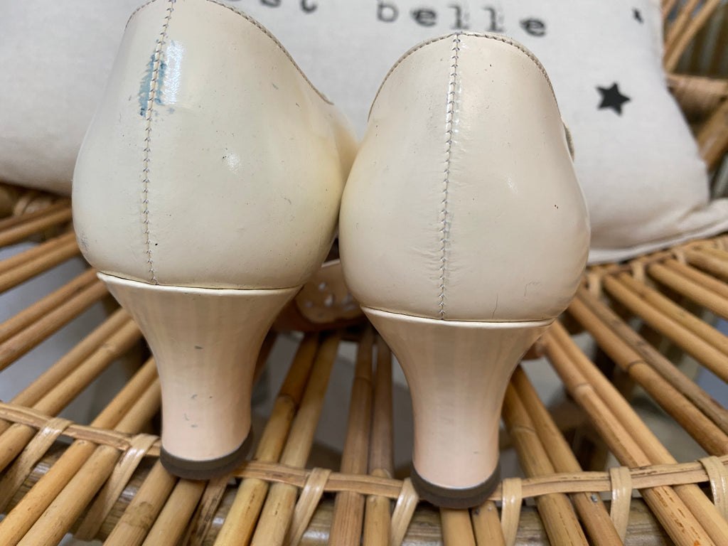   Babies à talon vintage Sonia Rykiel rose poudré – vue de dos et détail usure – T35.5 – seconde main