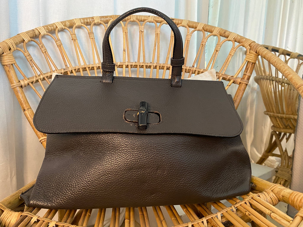 Sac porté main cuir véritable vintage Vera Pelle Made in Italy – vue de face – seconde main