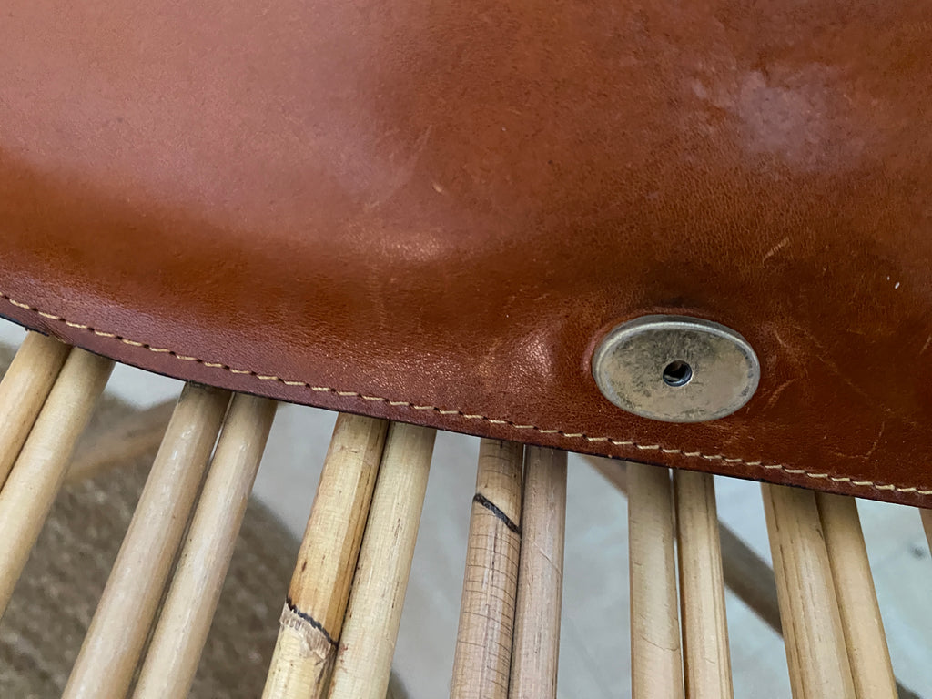  Pochette tout cuir vintage caramel patiné – détail fermoir pression vue de face – seconde main