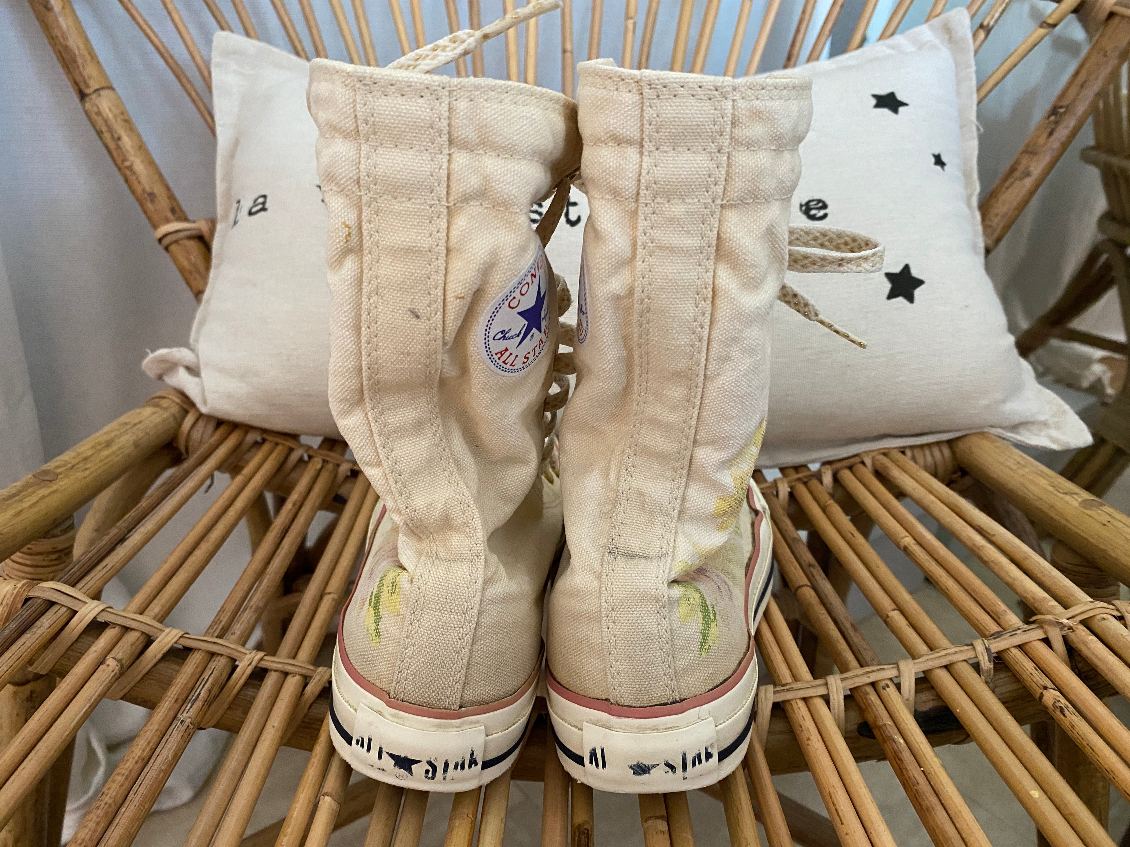 Converse Chuck Taylor All Star Hautes – Motif Floral Aquarelle Peint – Vintage 1999 – T36