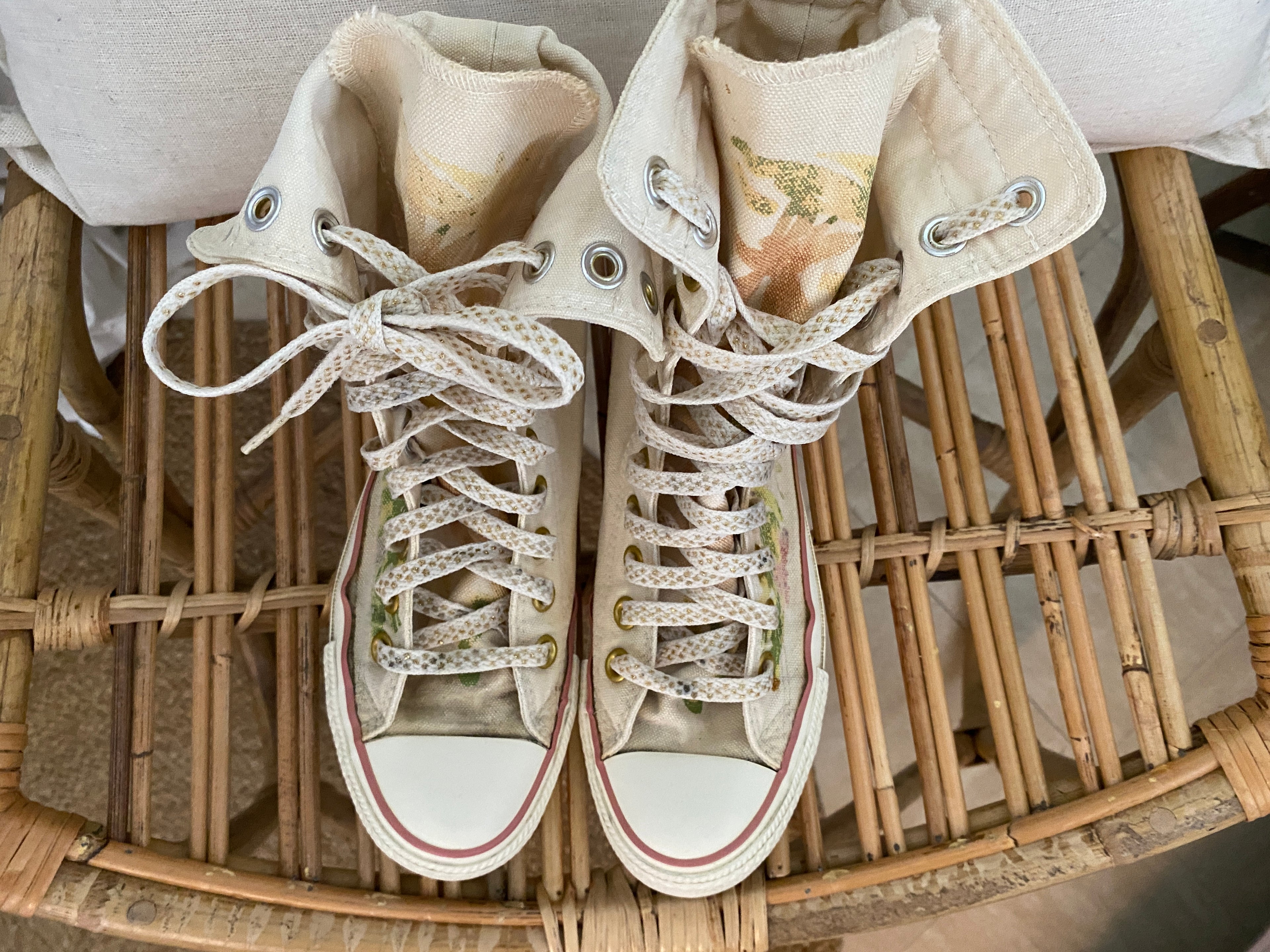 Converse Chuck Taylor All Star Hautes – Motif Floral Aquarelle Peint – Vintage 1999 – T36