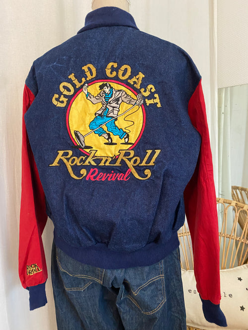 Blouson Teddy Vintage – Gold Coast Rock'n'Roll Revival – Denim & Toile Rouge – T.S – Seconde Main