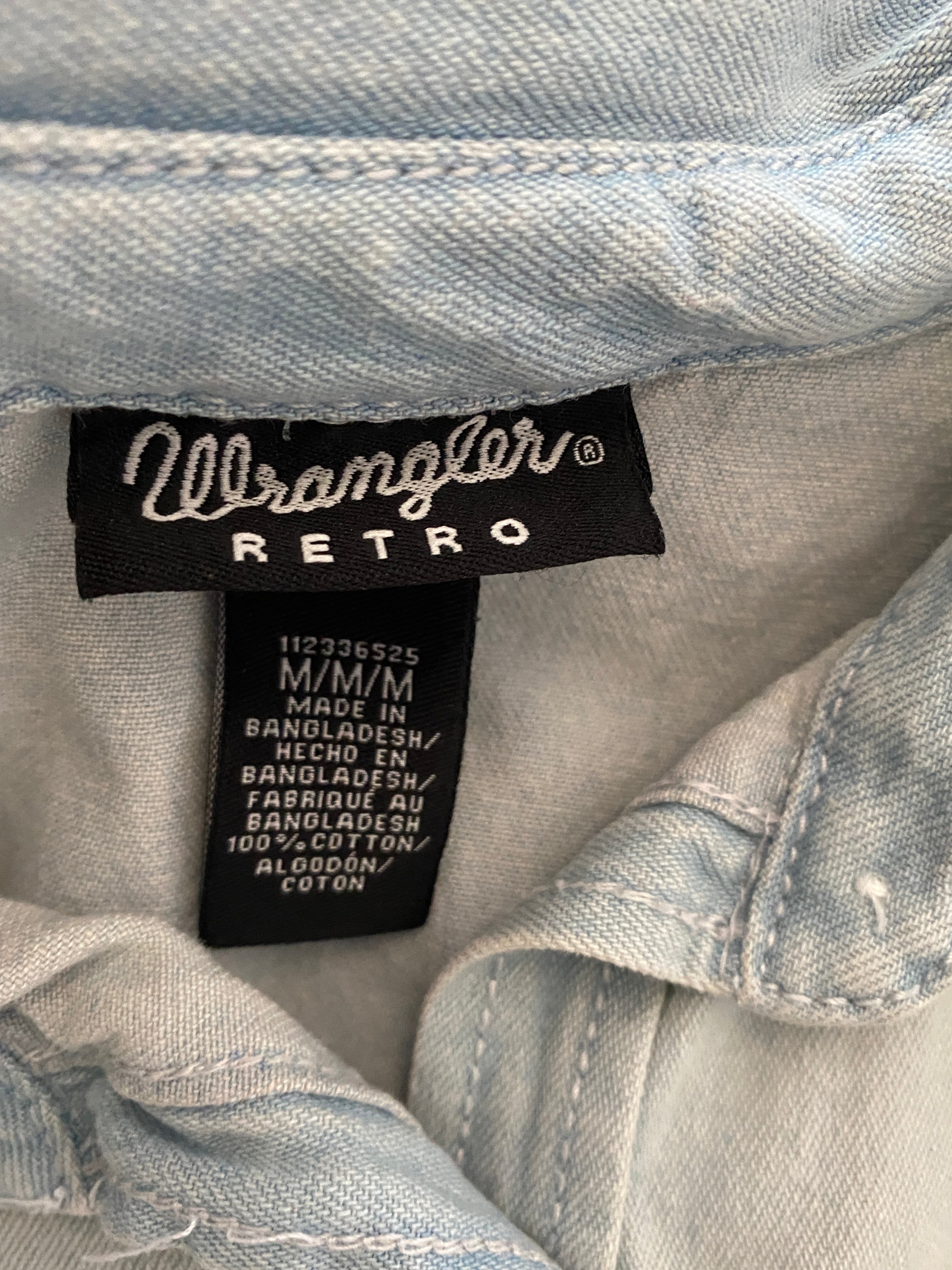 Chemise en jean Wrangler Retro seconde main – étiquette marque taille et composition 100% coton