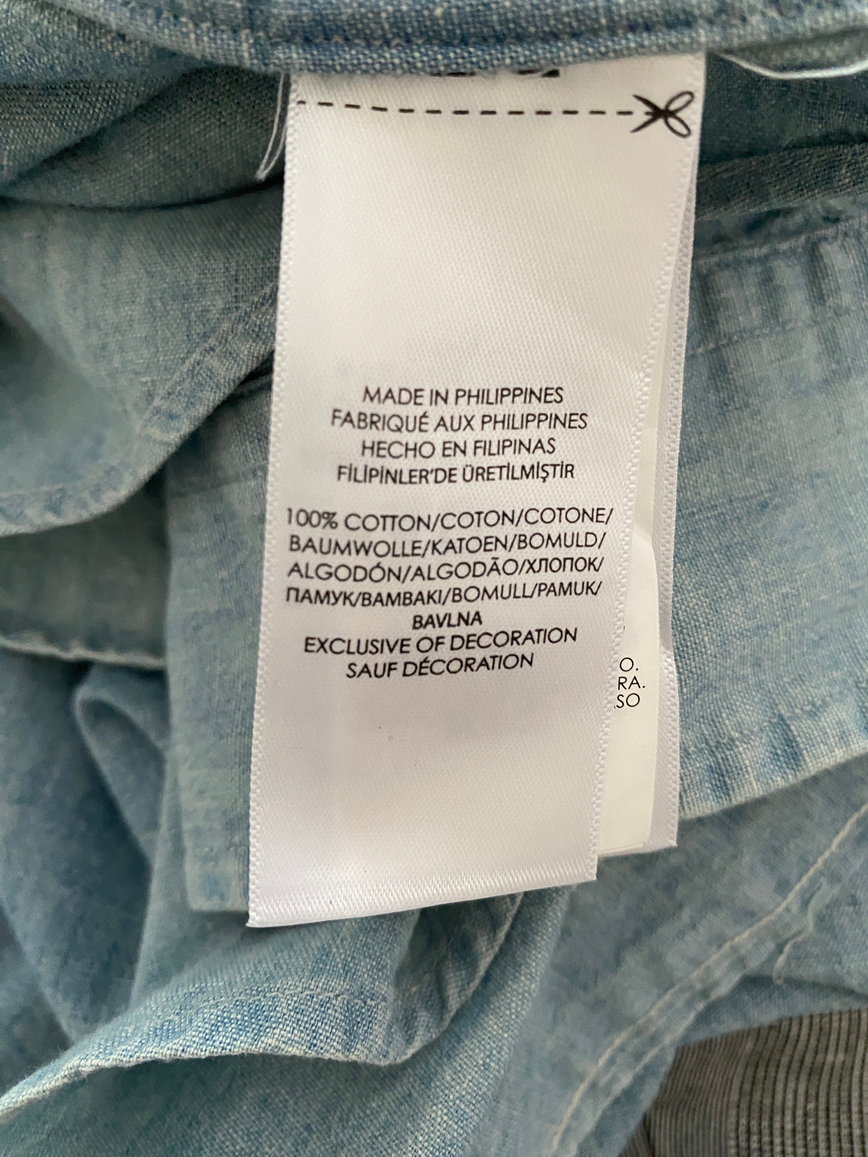 Chemise Ralph Lauren chambray bleu ciel seconde main – étiquette intérieure 100% coton