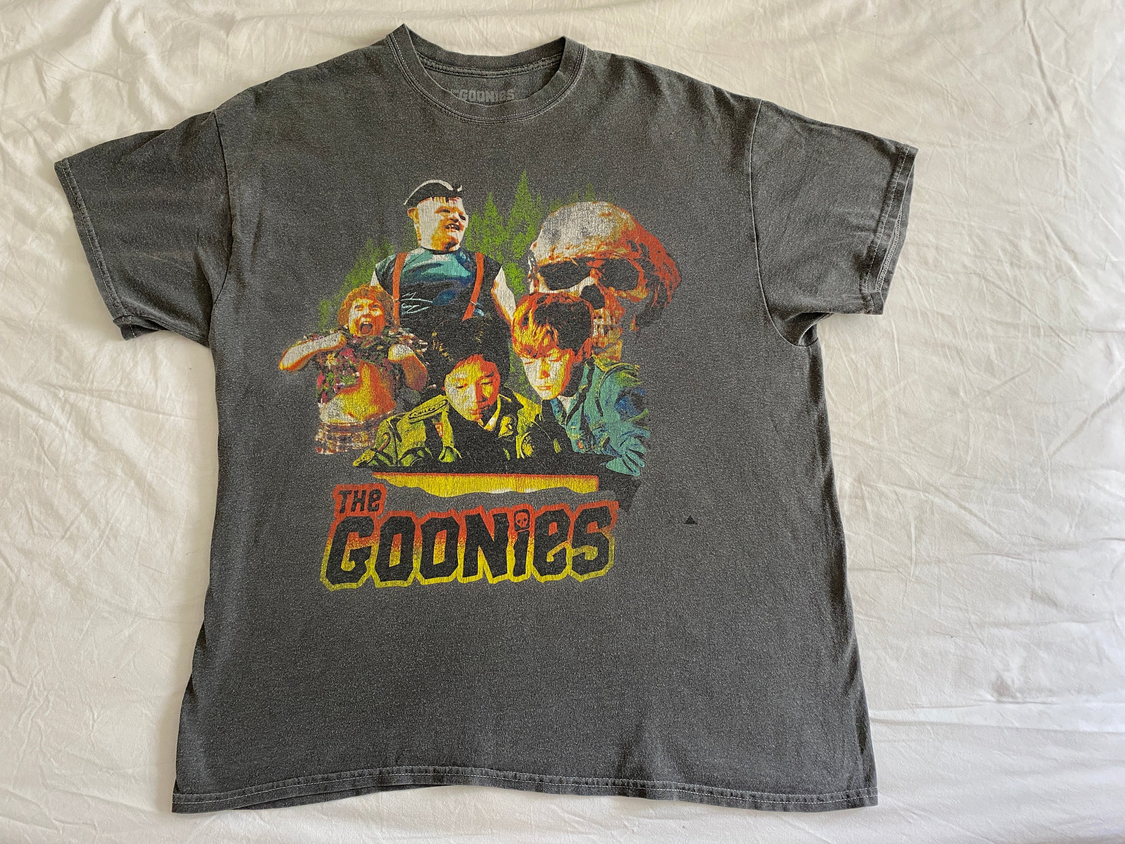 T-shirt vintage The Goonies gris délavé T.L/XL seconde main – vue de face intégrale