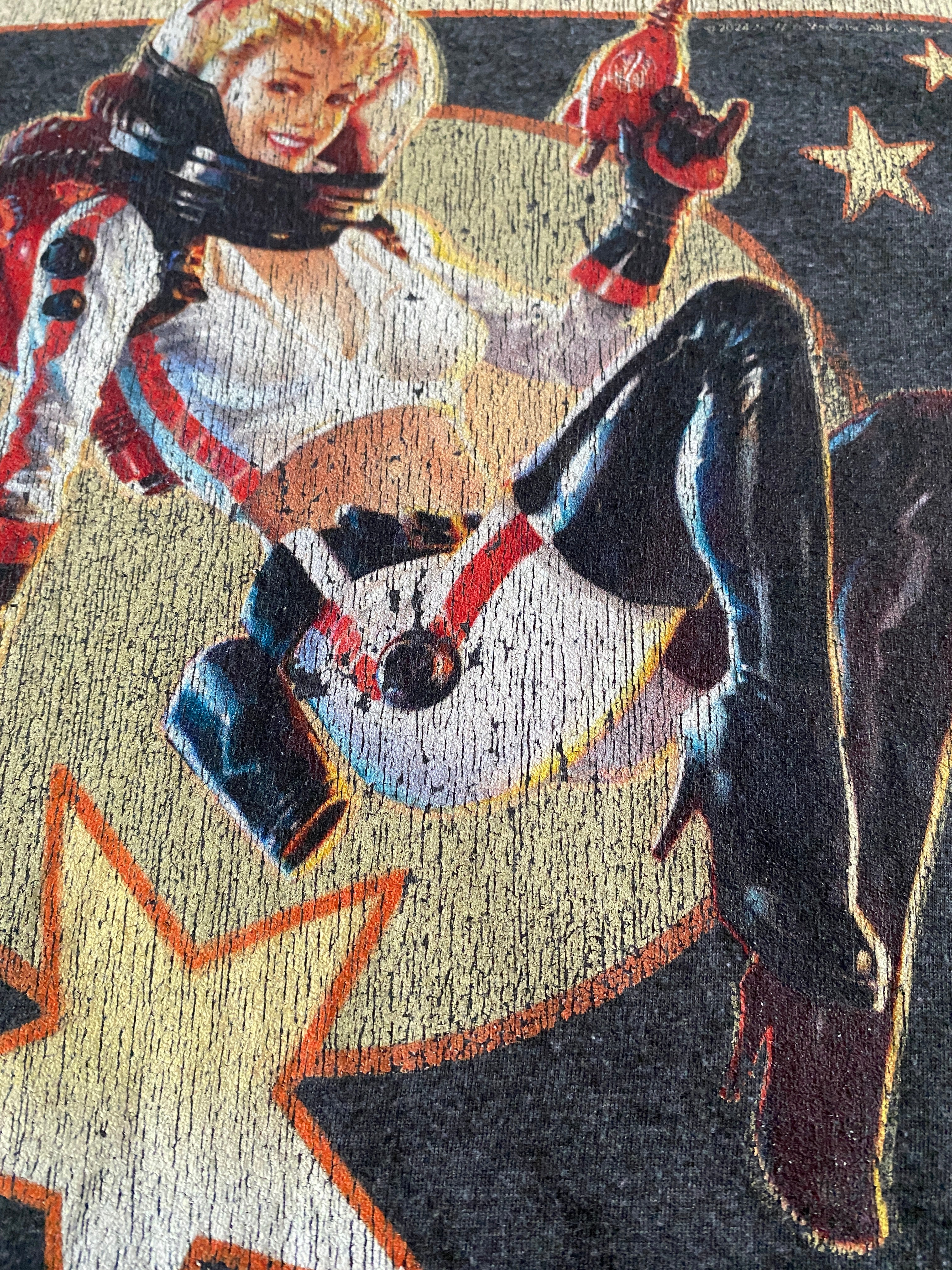 T-shirt Fallout Nuka-Cola – vue rapprochée flocage, craquelures visibles sur l'ensemble du visuel, visible sur photos
