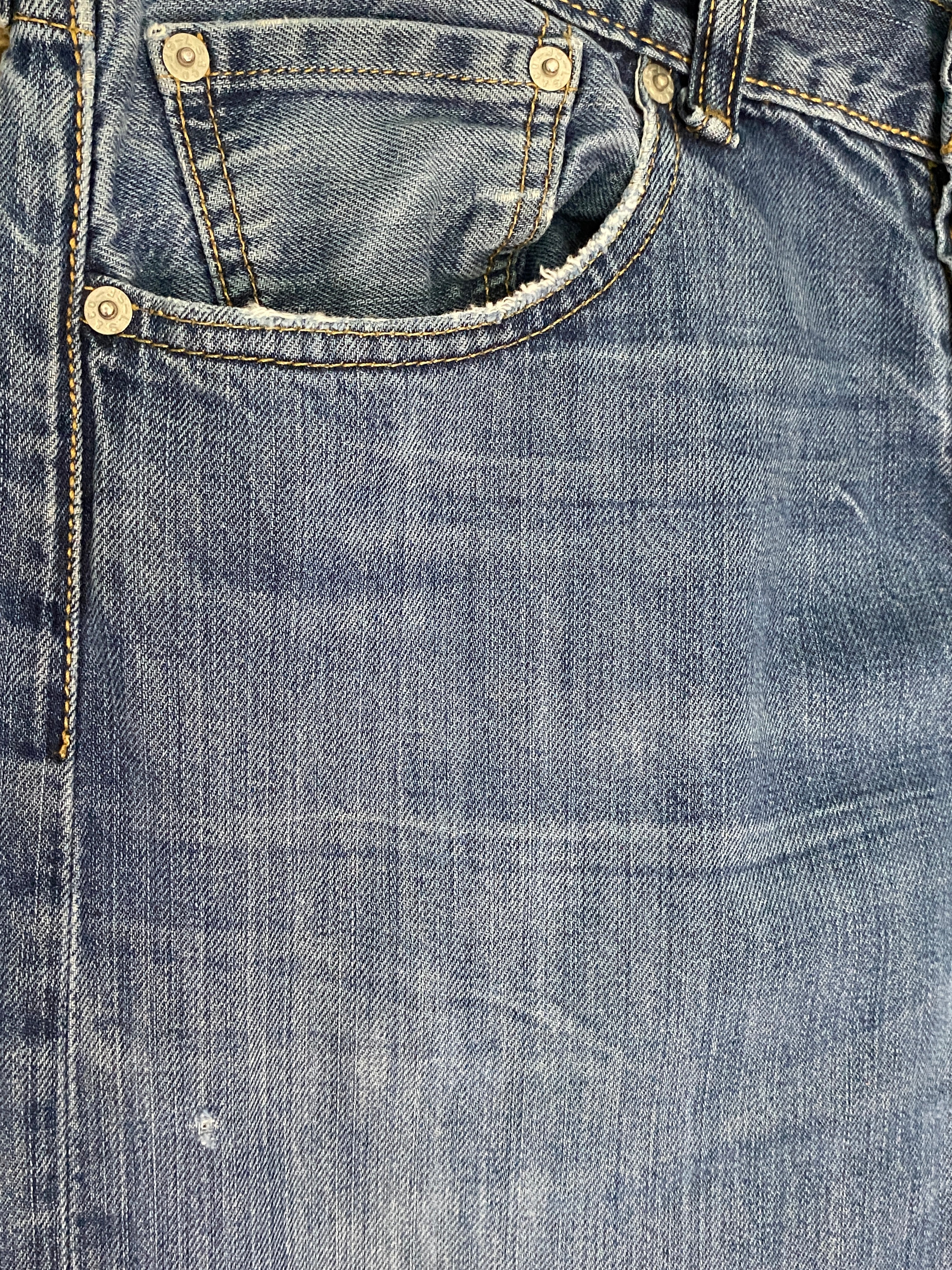 Levi's 501 – détail usure authentique poche avant droite, effilochage naturel