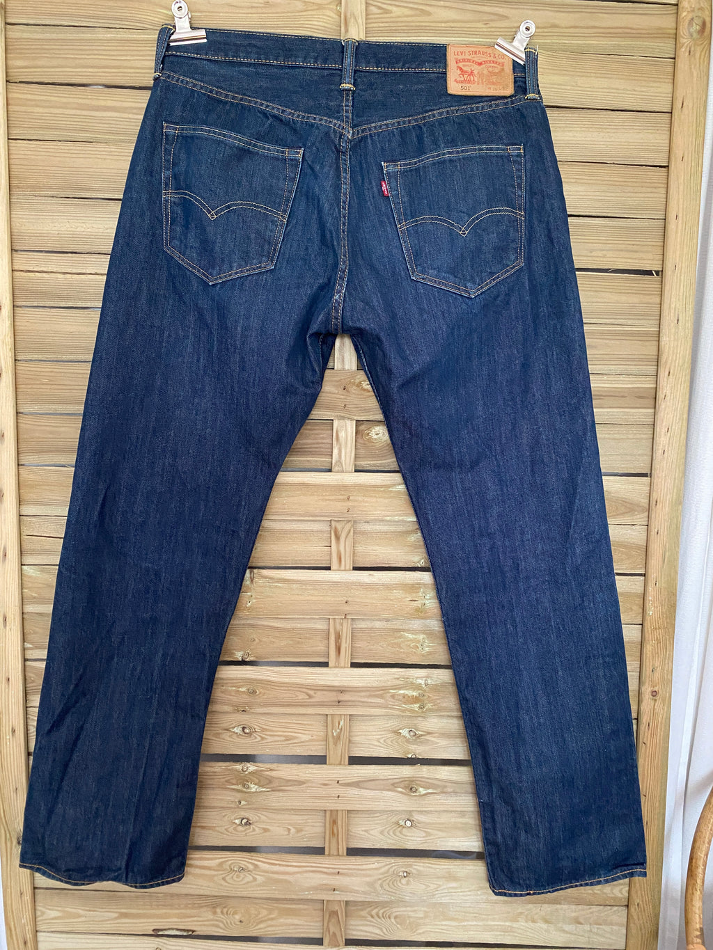 Levi's 501 Original W36 L32 bleu brut indigo – vue de dos intégrale, coupe droite