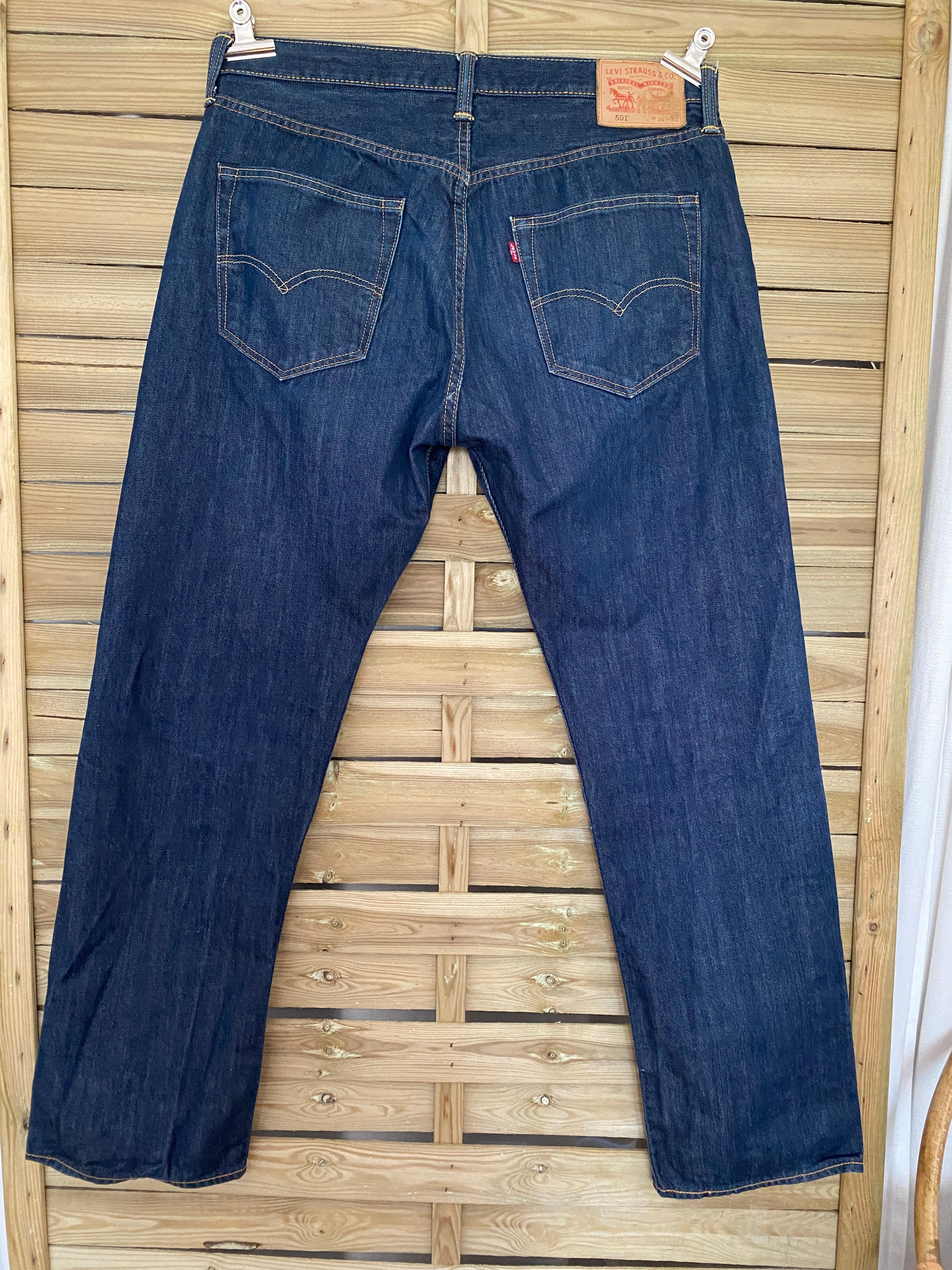 Levi's 501 Original W36 L32 bleu brut indigo – vue de dos intégrale, coupe droite