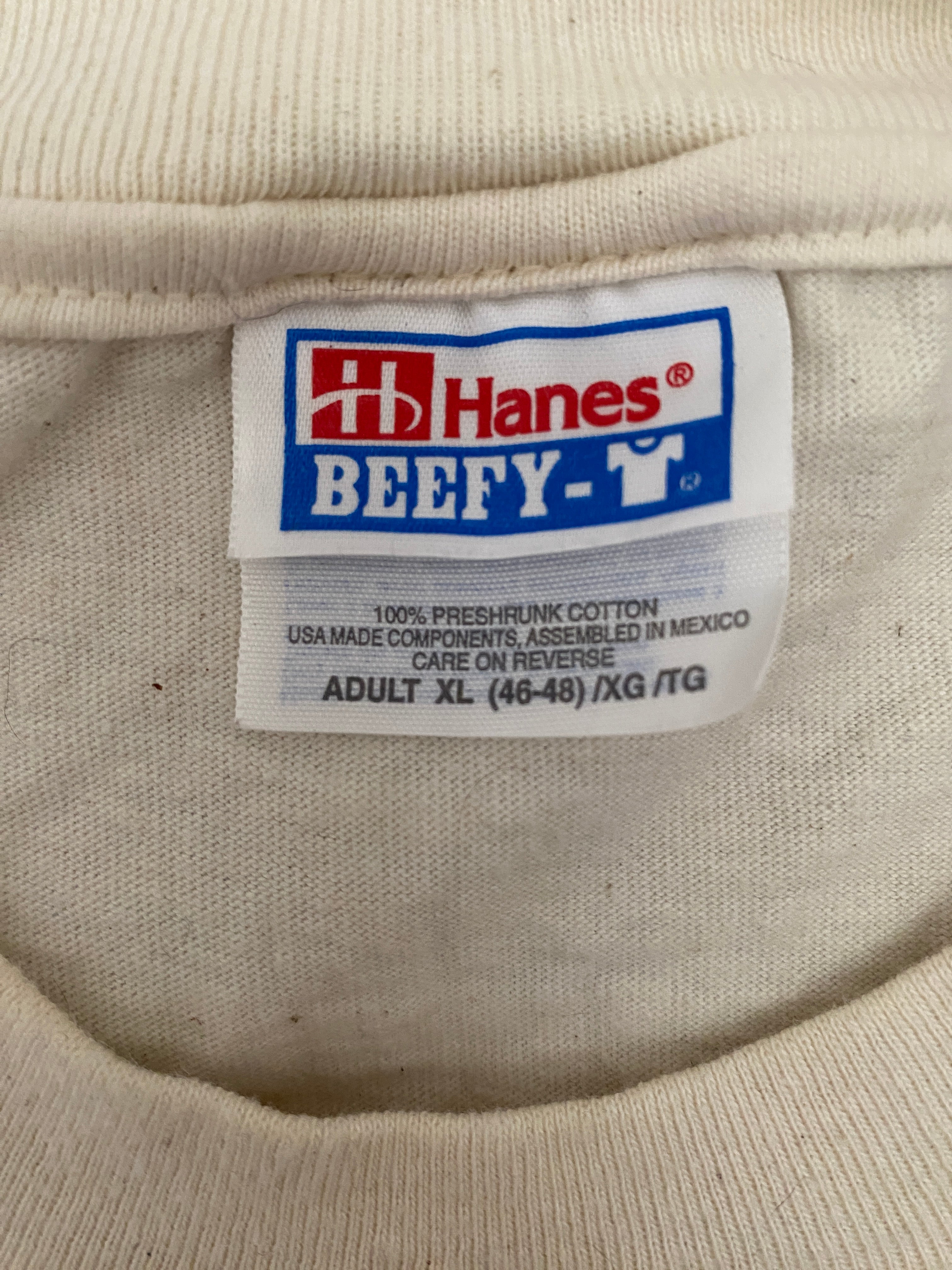Étiquette Hanes Beefy-T – t-shirt vintage américain taille Adult XL