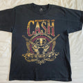 T-shirt vintage Johnny Cash noir patiné – vue intégrale de face, flocage Don't Take Your Guns to Town