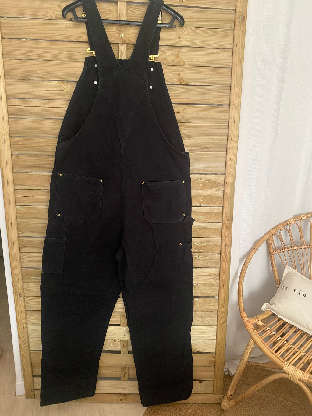 Salopette Carhartt Zip-to-Thigh noire vue de dos – denim brut 100% coton grande taille