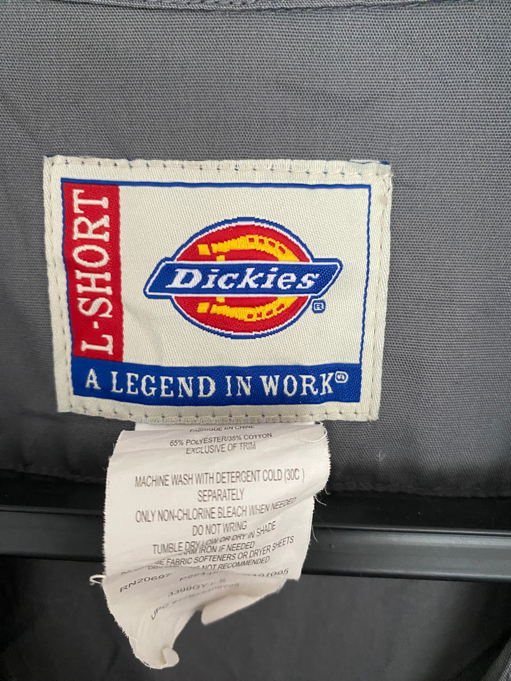Étiquette intérieure Dickies L Short – Combinaison Short Sleeve Coverall grise seconde main
