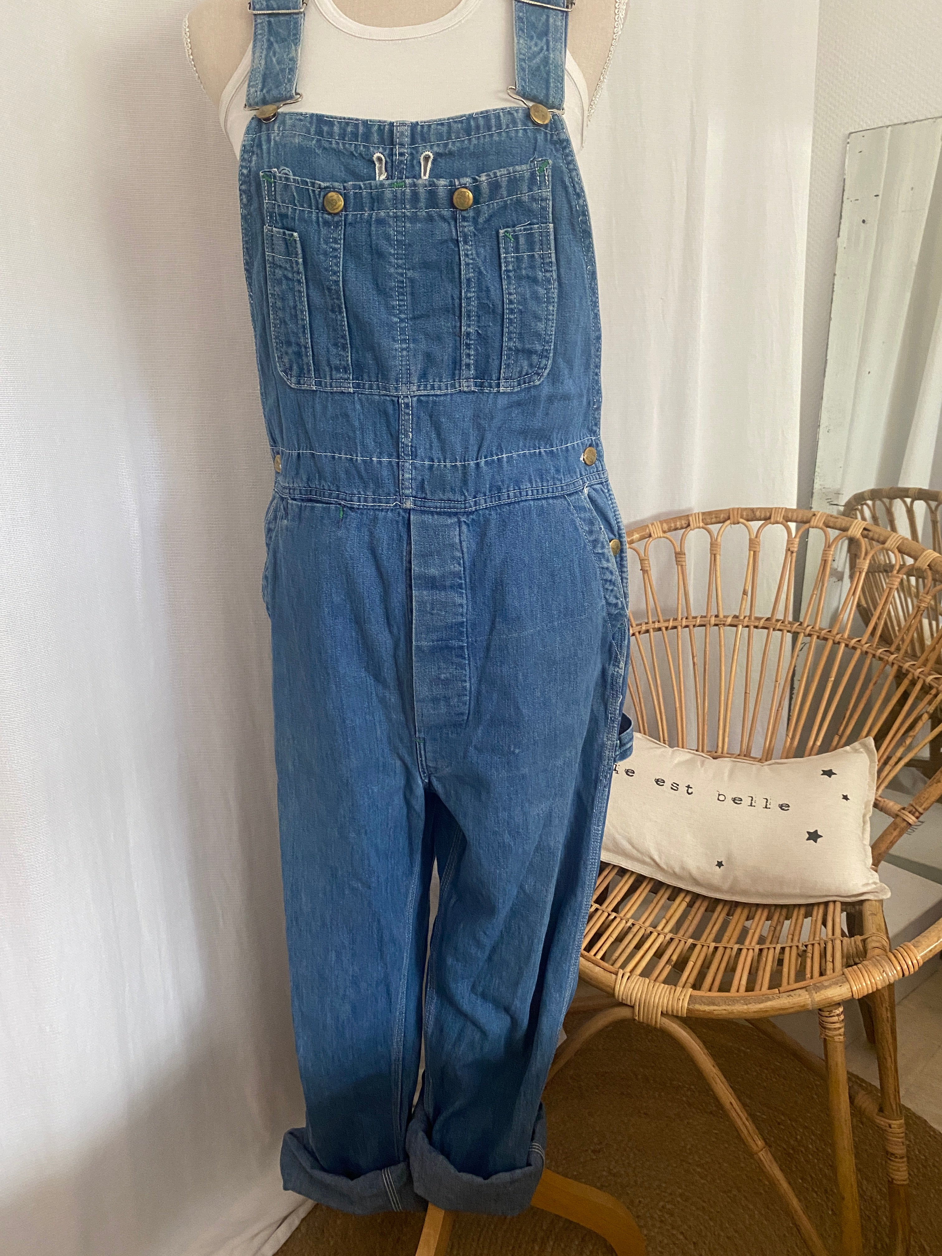Salopette vintage Big Smith en denim – vue de face portée sur buste, coupe loose décontractée