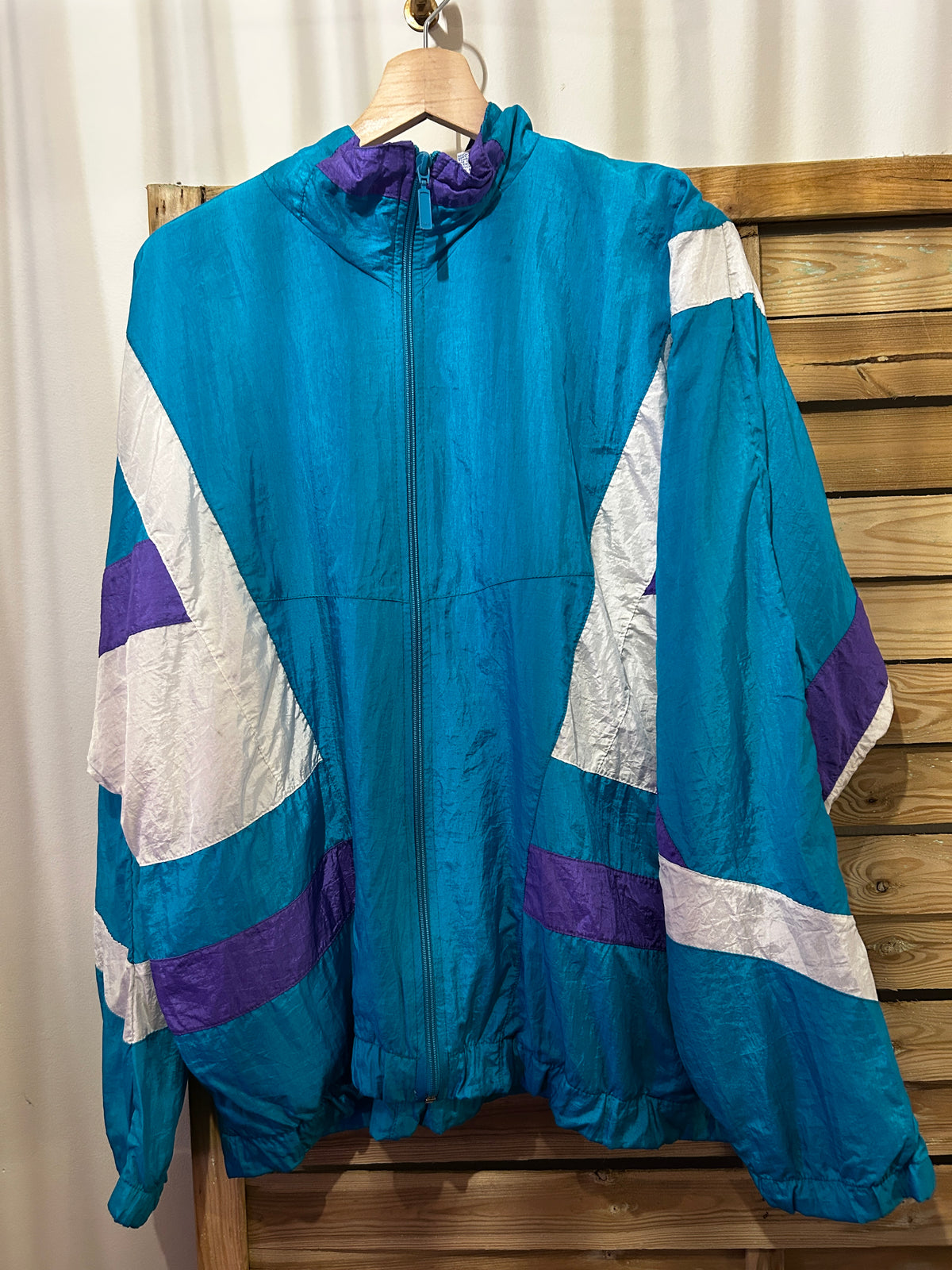 Veste de survêtement MacGregor – Turquoise, violet & blanc – Taille M – Esprit années 90