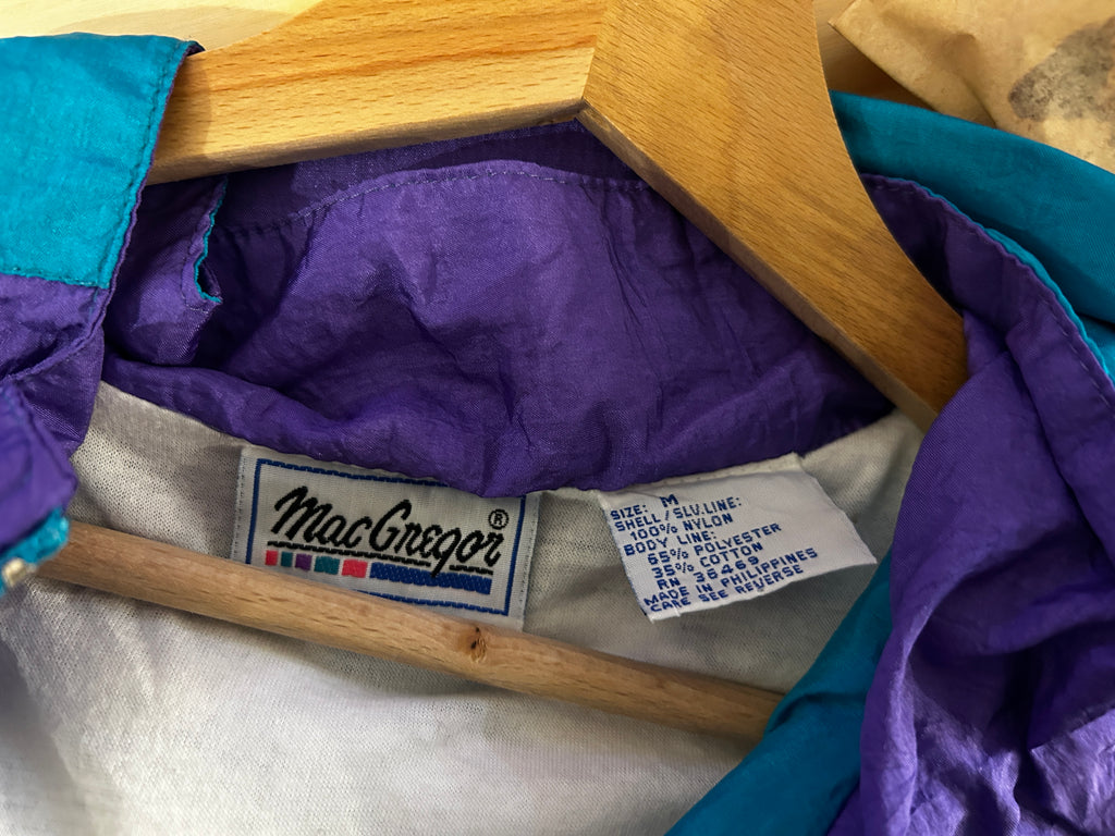 Veste de survêtement MacGregor – Turquoise, violet & blanc – Taille M – Esprit années 90