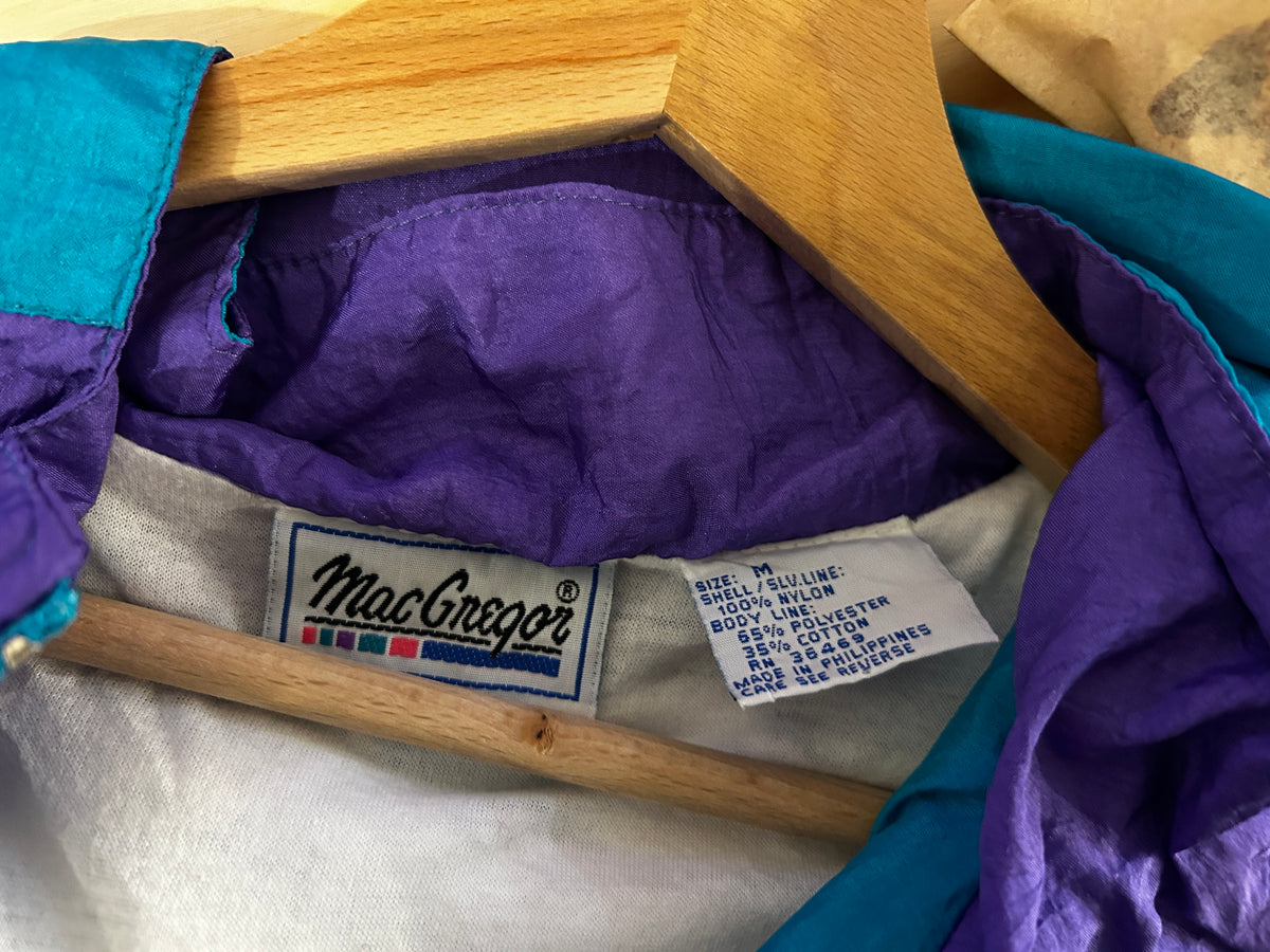 Veste de survêtement MacGregor – Turquoise, violet & blanc – Taille M – Esprit années 90