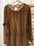 Robe longue Sonia Rykiel en velours marron glacé – Coutures apparentes – Taille 1 – Made in France