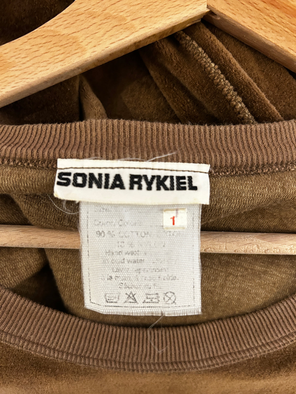 Robe longue Sonia Rykiel en velours marron glacé – Coutures apparentes – Taille 1 – Made in France